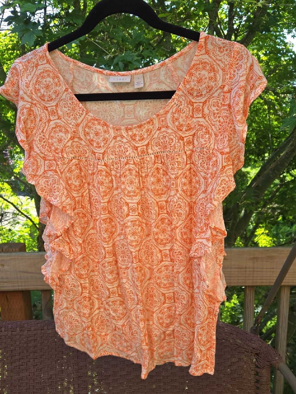 Hinge Orange Ruffled Sleeveless Blouse - S